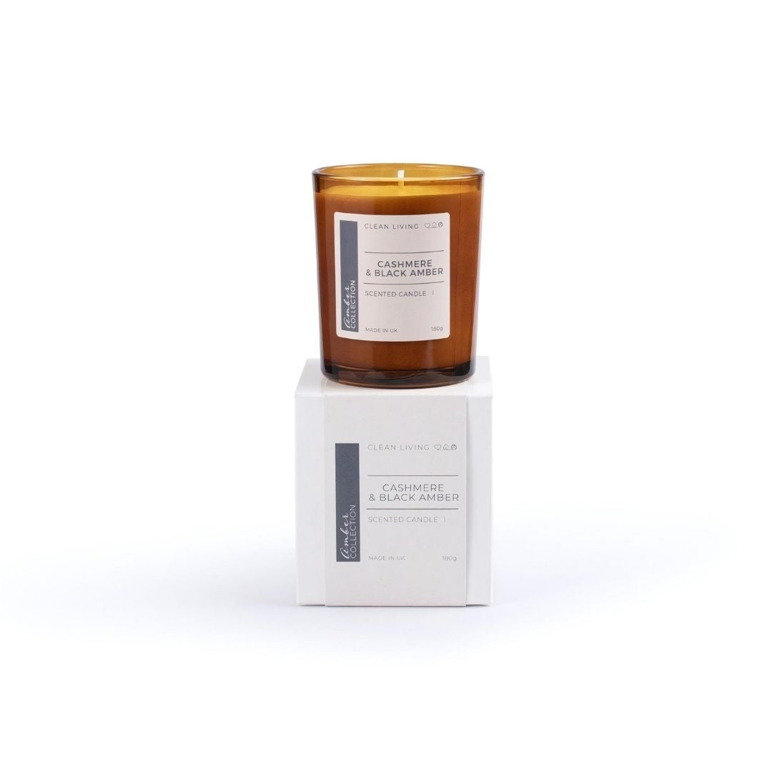 20cl Amber Glass Candle with Cashmere & Black Amber Fragrance