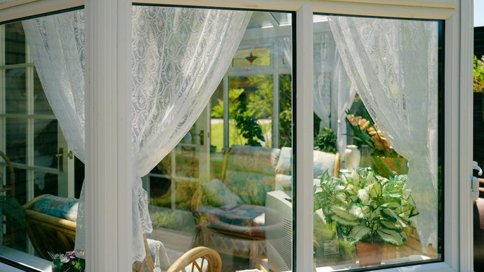 A streak-free clean glass window of a conservatory