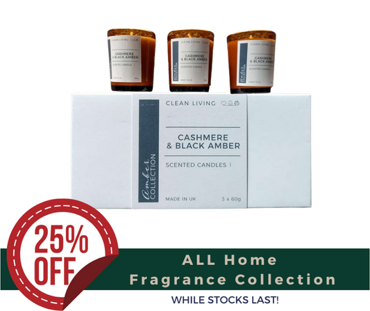 3 x 6cl Amber Glass Candles with Cashmere & Black Amber Fragrance